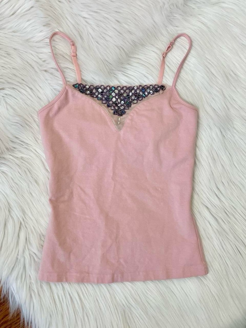 Moda International Pink Jeweled Spaghetti Strap Tank